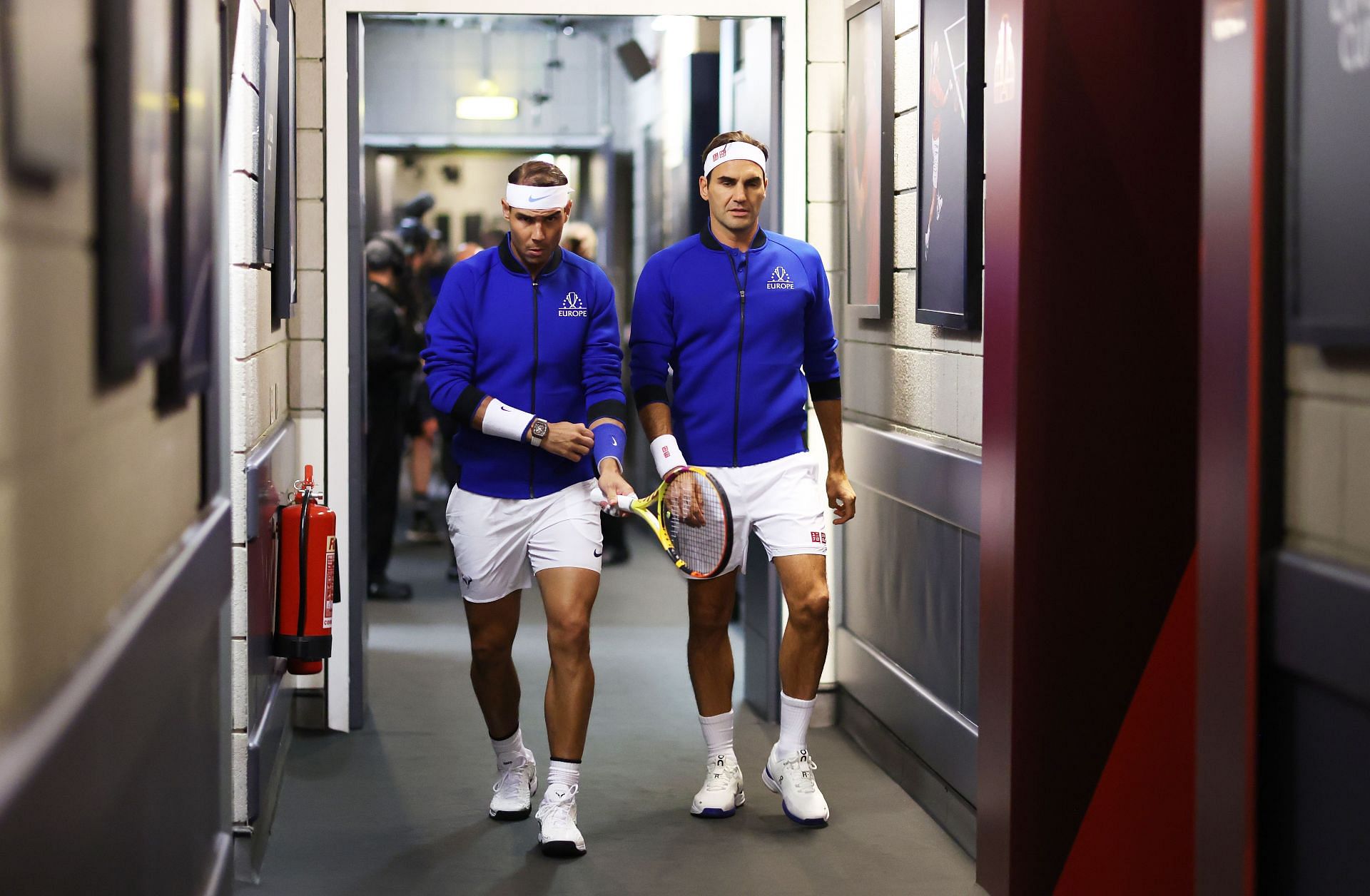 Rafael Nadal(L) and Roger Federer(R) during the Laver Cup 2022